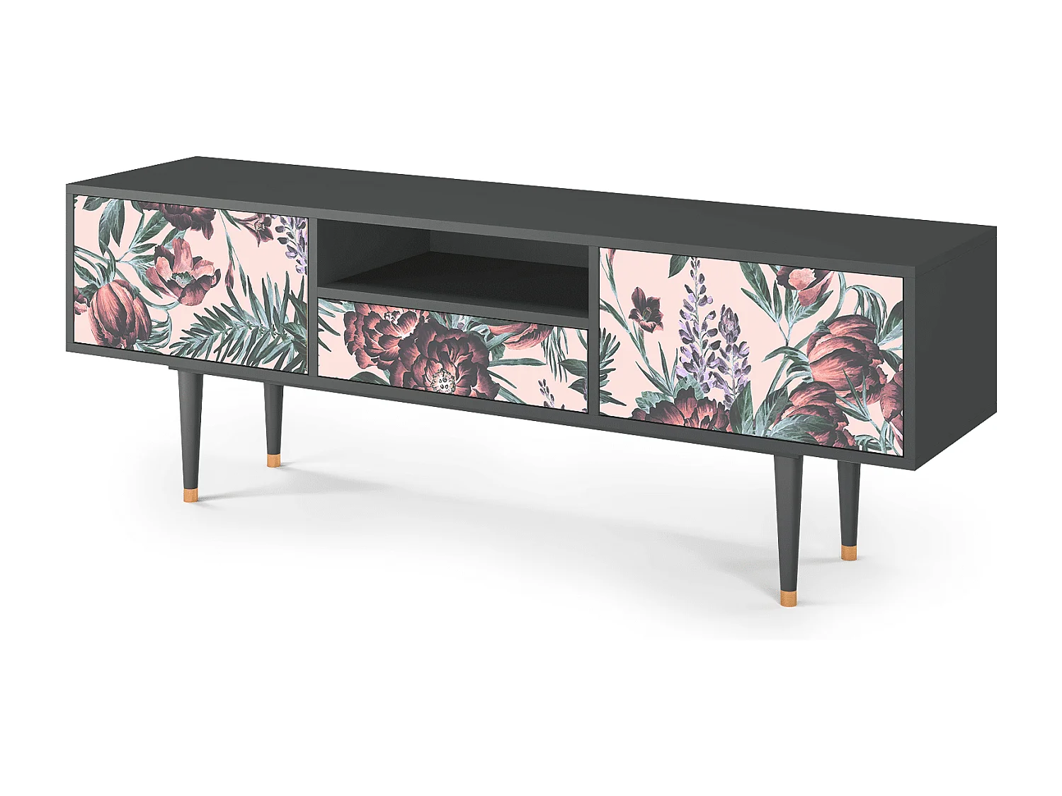 Mueble de TV - 170х59х41 cm - T6 - Peach Peonies, Antracita