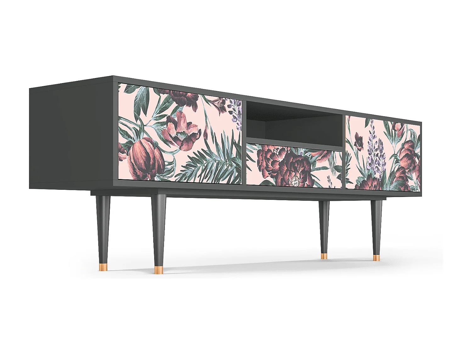 Mueble de TV - 170х59х41 cm - T6 - Peach Peonies, Antracita