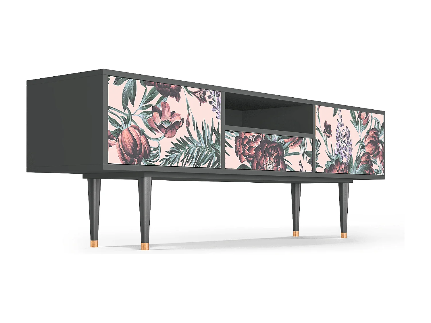 Mueble de TV - 170х59х41 cm - T6 - Peach Peonies, Antracita