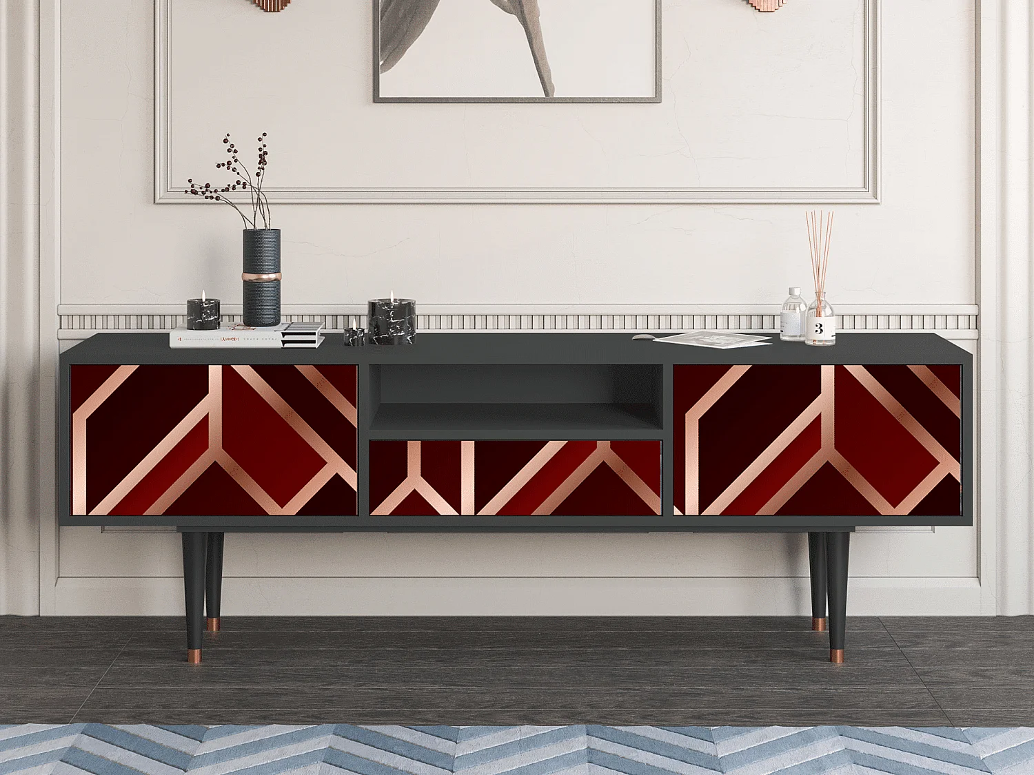 Meuble TV - 170х59х41 cm - T6 - Velvet 1920's, Anthracite