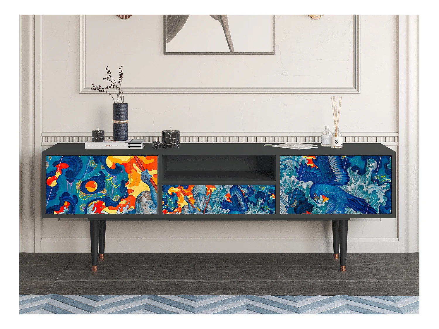Meuble TV - 170х59х41 cm - T6 - The Girl - James Jean, Anthracite