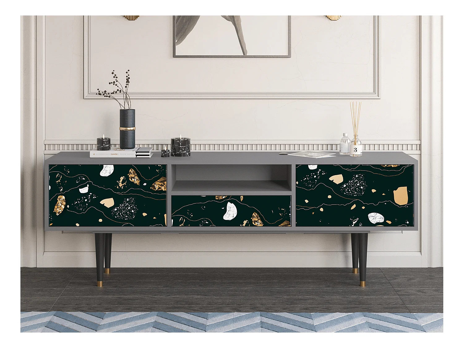 Meuble TV - 170х59х41 cm - T6 - Space Rocks, Gris