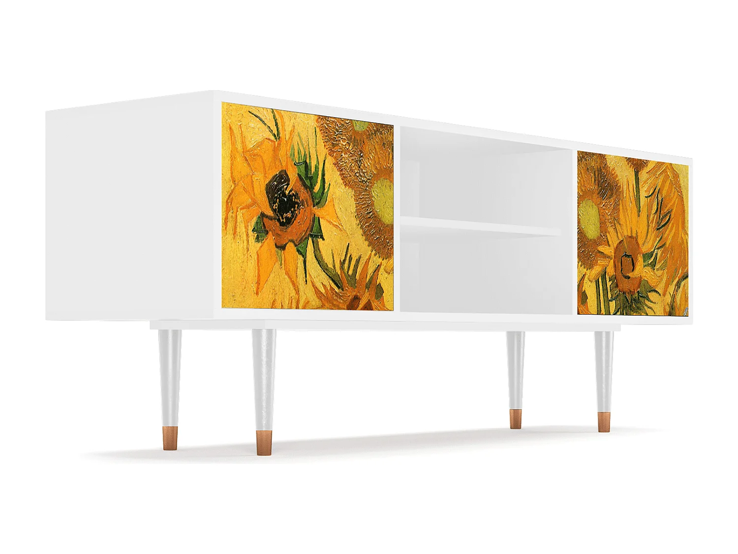 Mobile TV - 170х69х48 cm - T2 - Sunflowers, Bianco