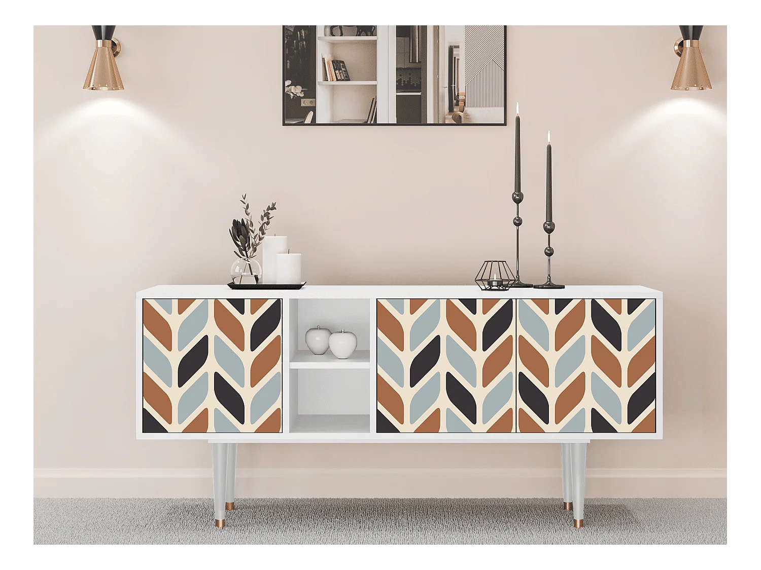 Meuble TV - 150х69х41 cm - T5 - Beige Laure, Blanc