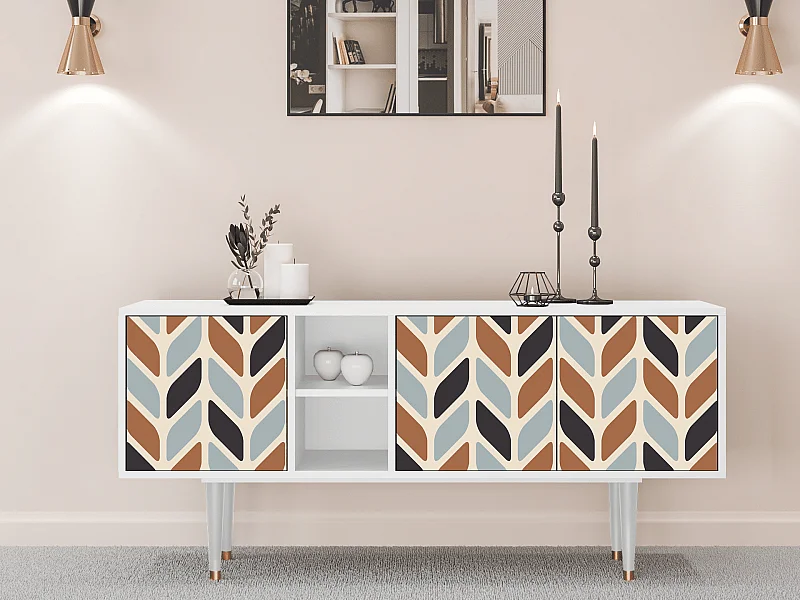 Mueble de TV - 150х69х41 cm - T5 - Beige Laure, Blanco