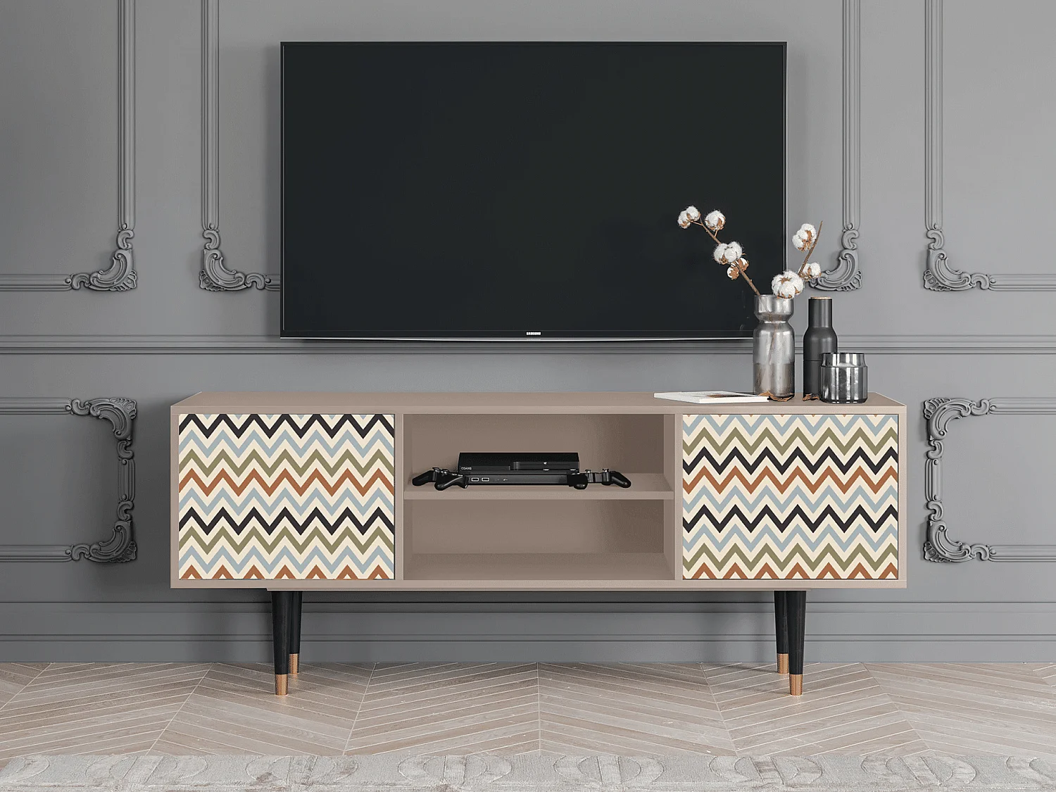 Mobile TV - 170х69х48 cm - T2 - Bright Ripple, Latte