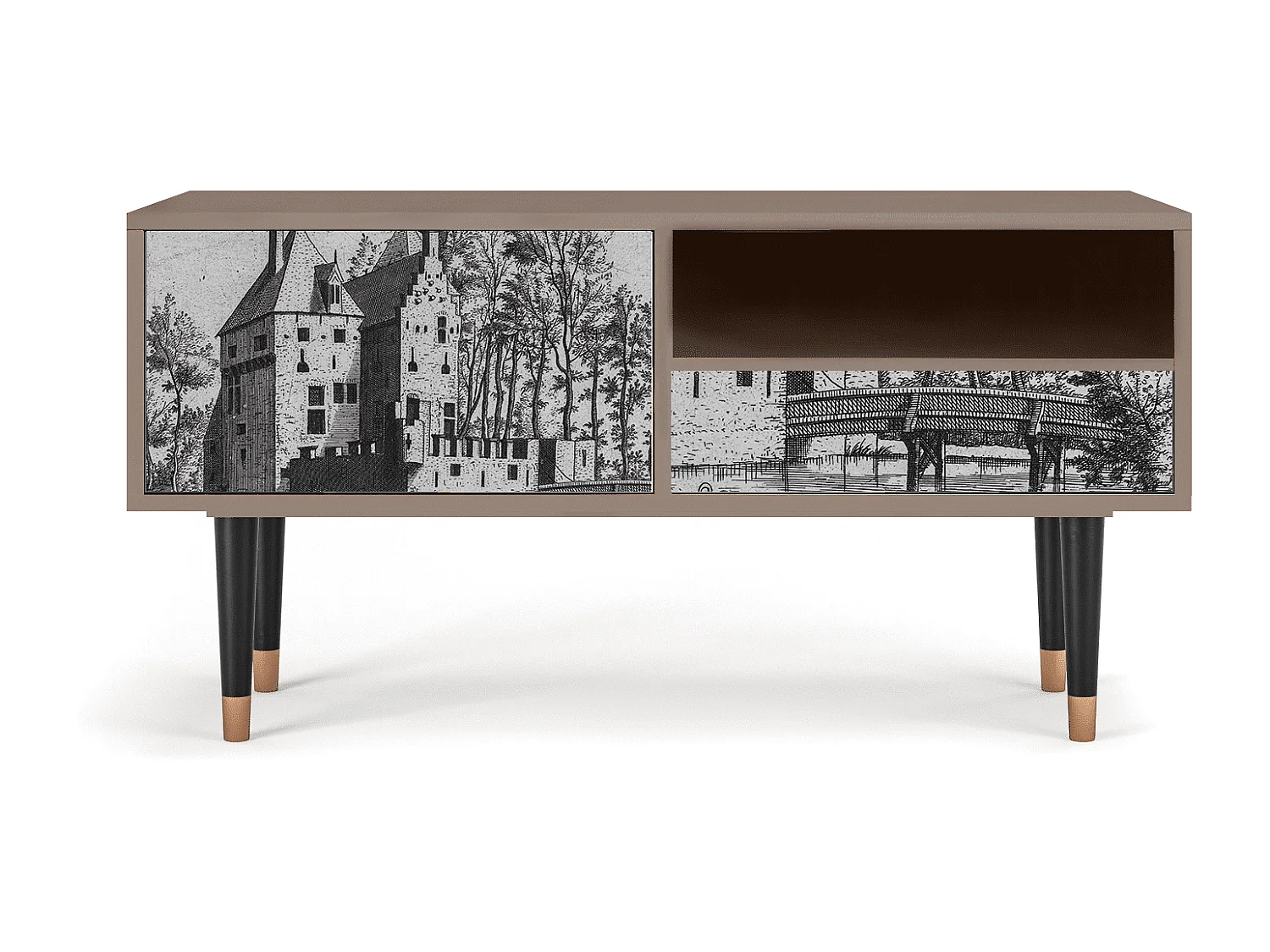 Mueble de TV - 115х59х48 cm - T3 - Castle with Bridge, Latte