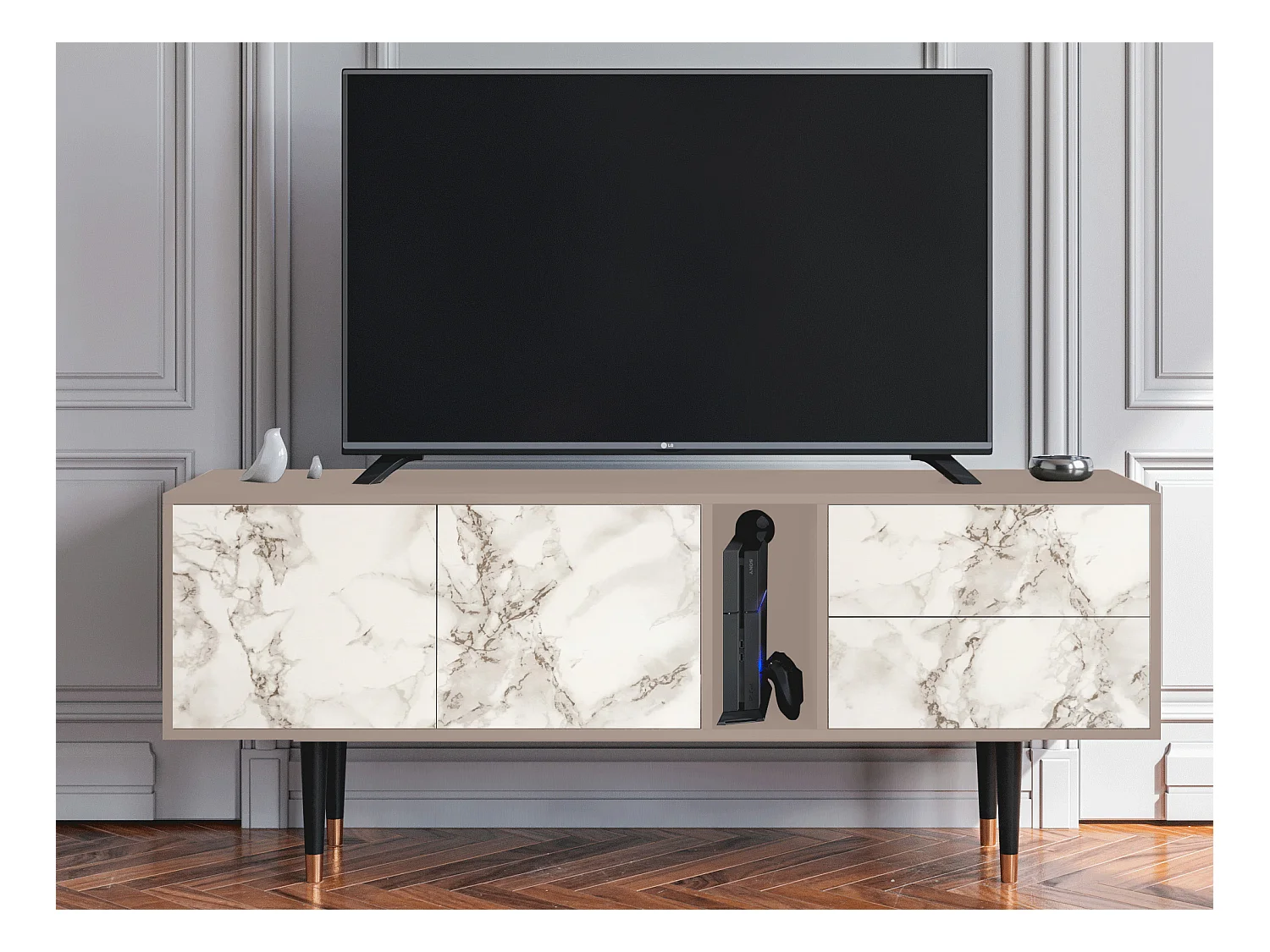Mobile TV - 170х69х48 cm - T1 - Milk Marble, Latte
