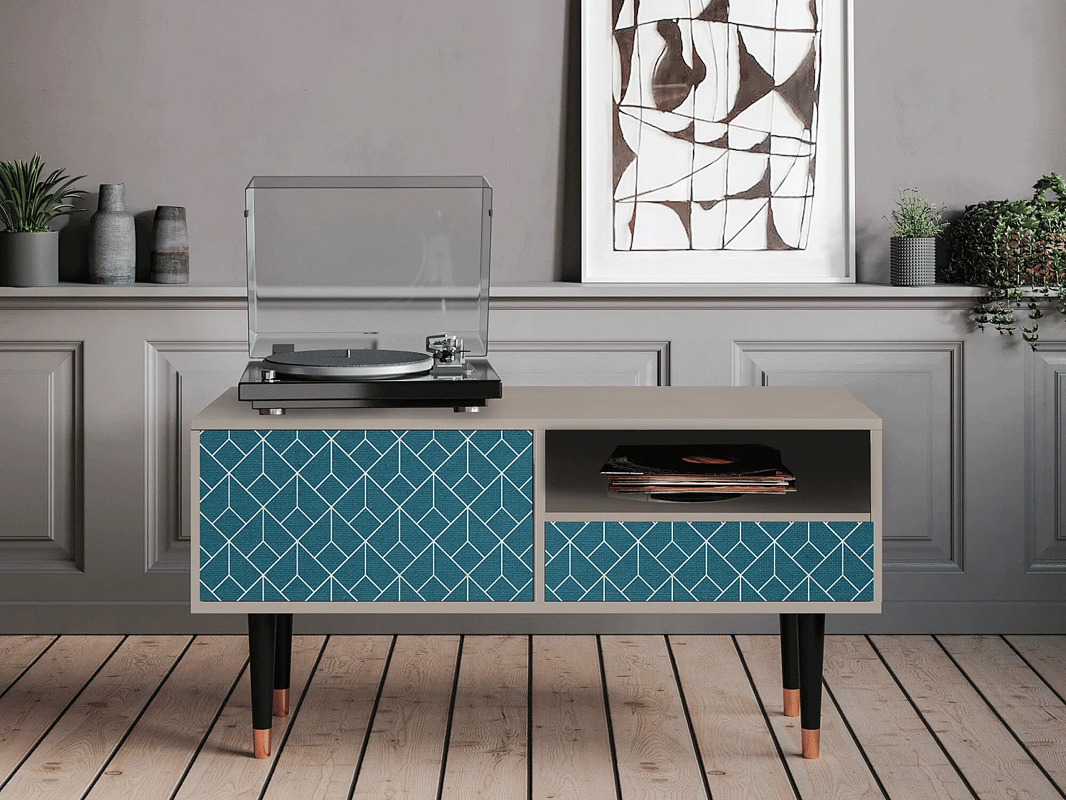 TV-Möbel - 115х59х48 cm - T3 - Turquoise Geometry, Sand