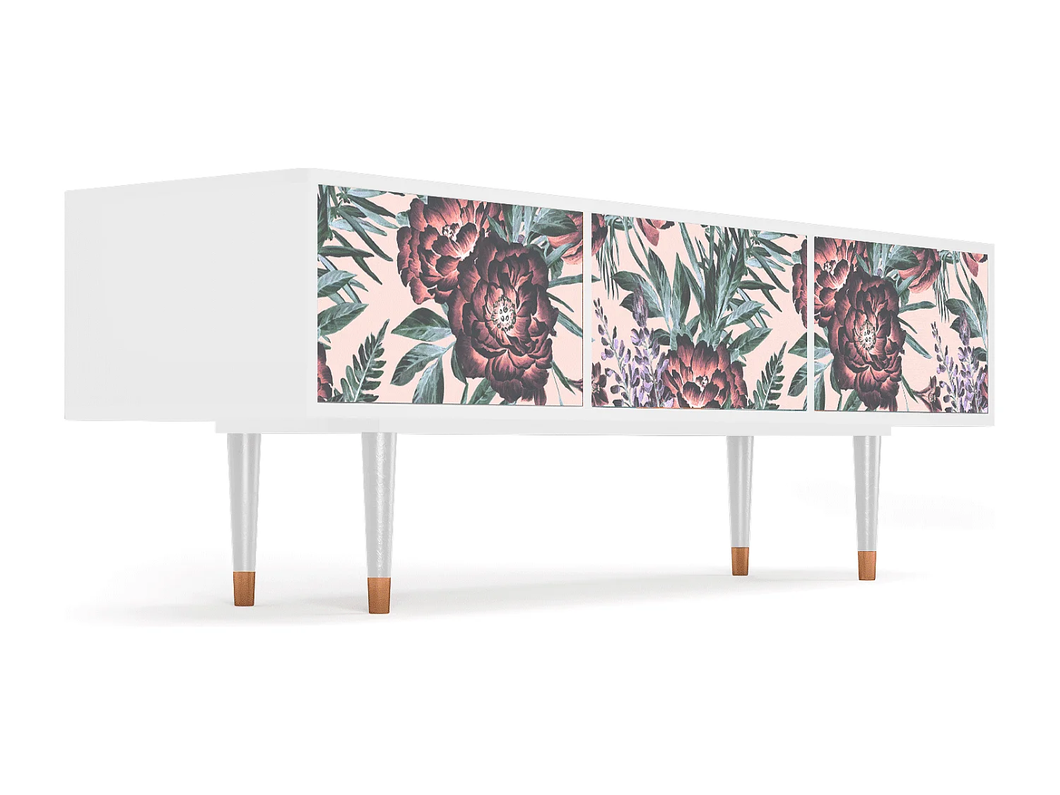 Szafka RTV - 170х59х48 cm - T4 - Peach Peonies, Biały