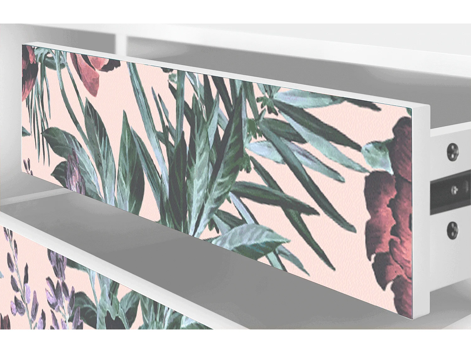 Szafka RTV - 170х59х48 cm - T4 - Peach Peonies, Biały