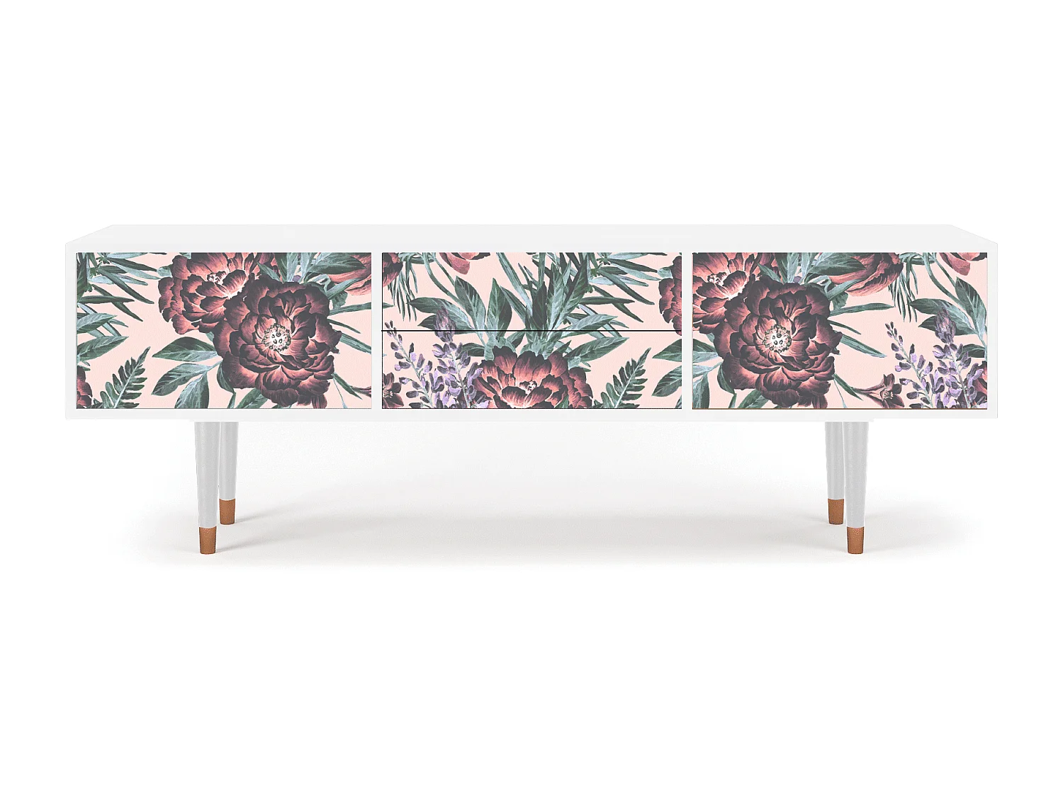 Mobile TV - 170х59х48 cm - T4 - Peach Peonies, Bianco