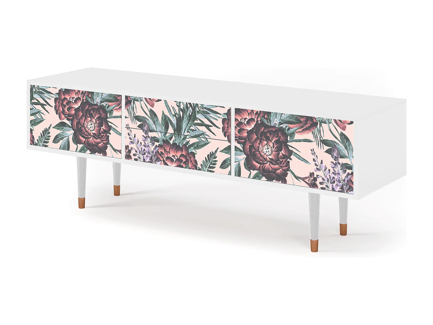 Mobile TV - 170х59х48 cm - T4 - Peach Peonies, Bianco