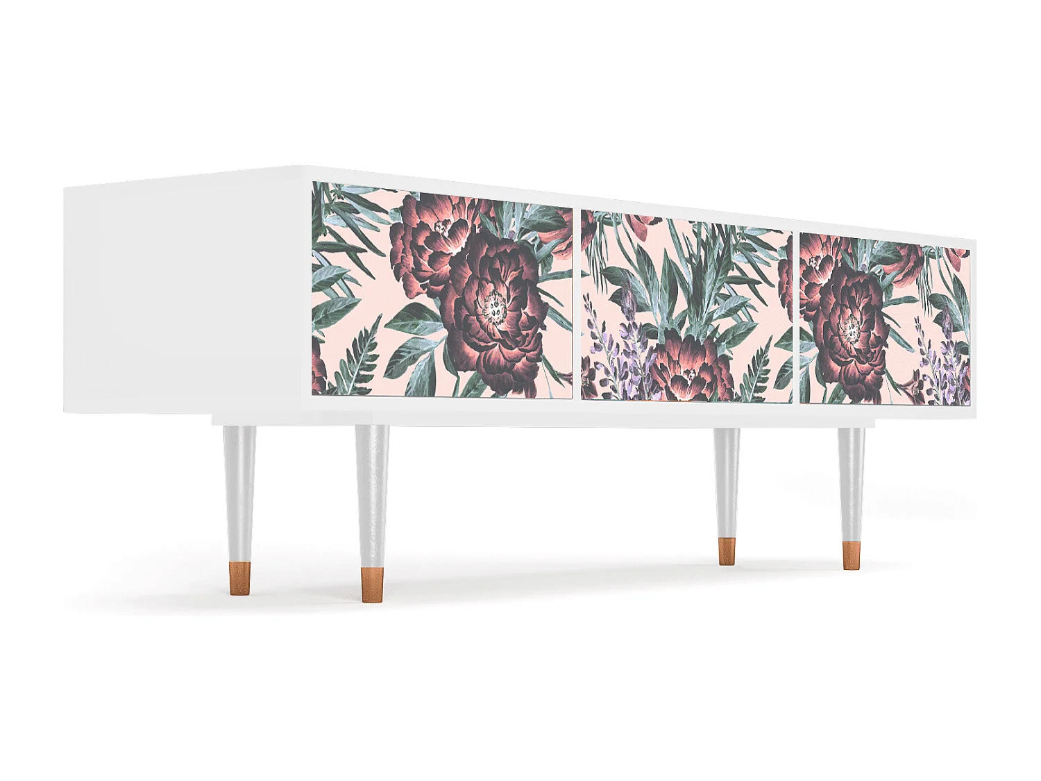 Mobile TV - 170х59х48 cm - T4 - Peach Peonies, Bianco