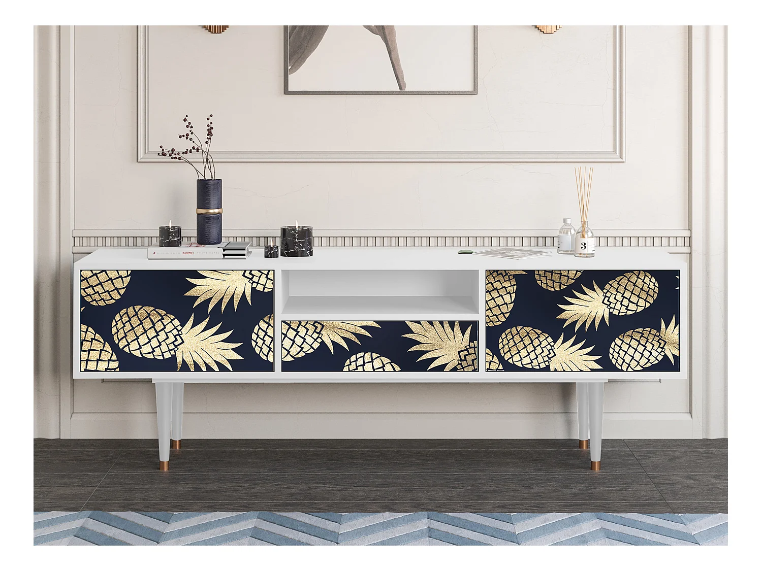 Meuble TV - 170х59х41 cm - T6 - Sunny Pineaple, Blanc
