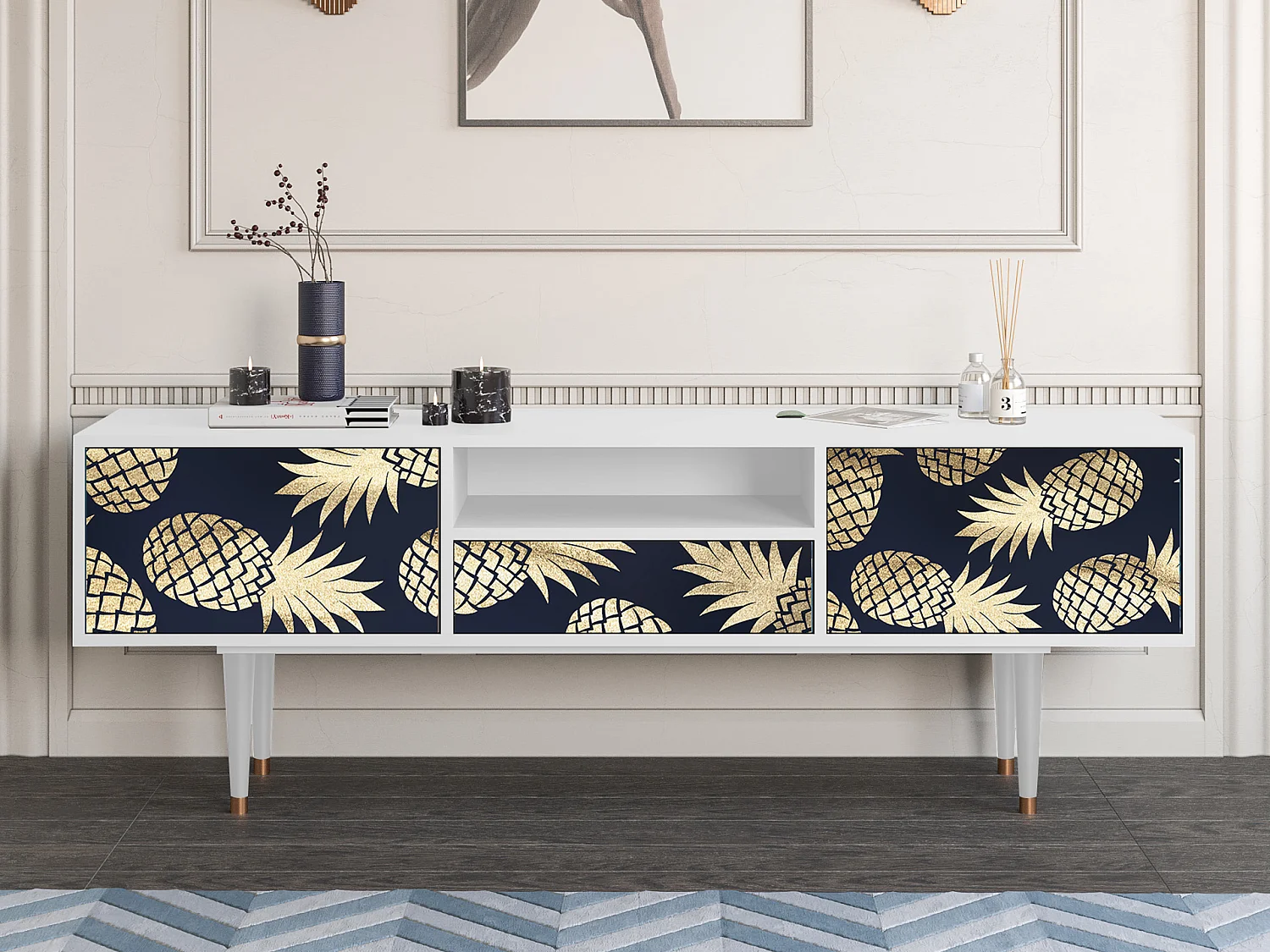 Mobile TV - 170х59х41 cm - T6 - Sunny Pineaple, Bianco