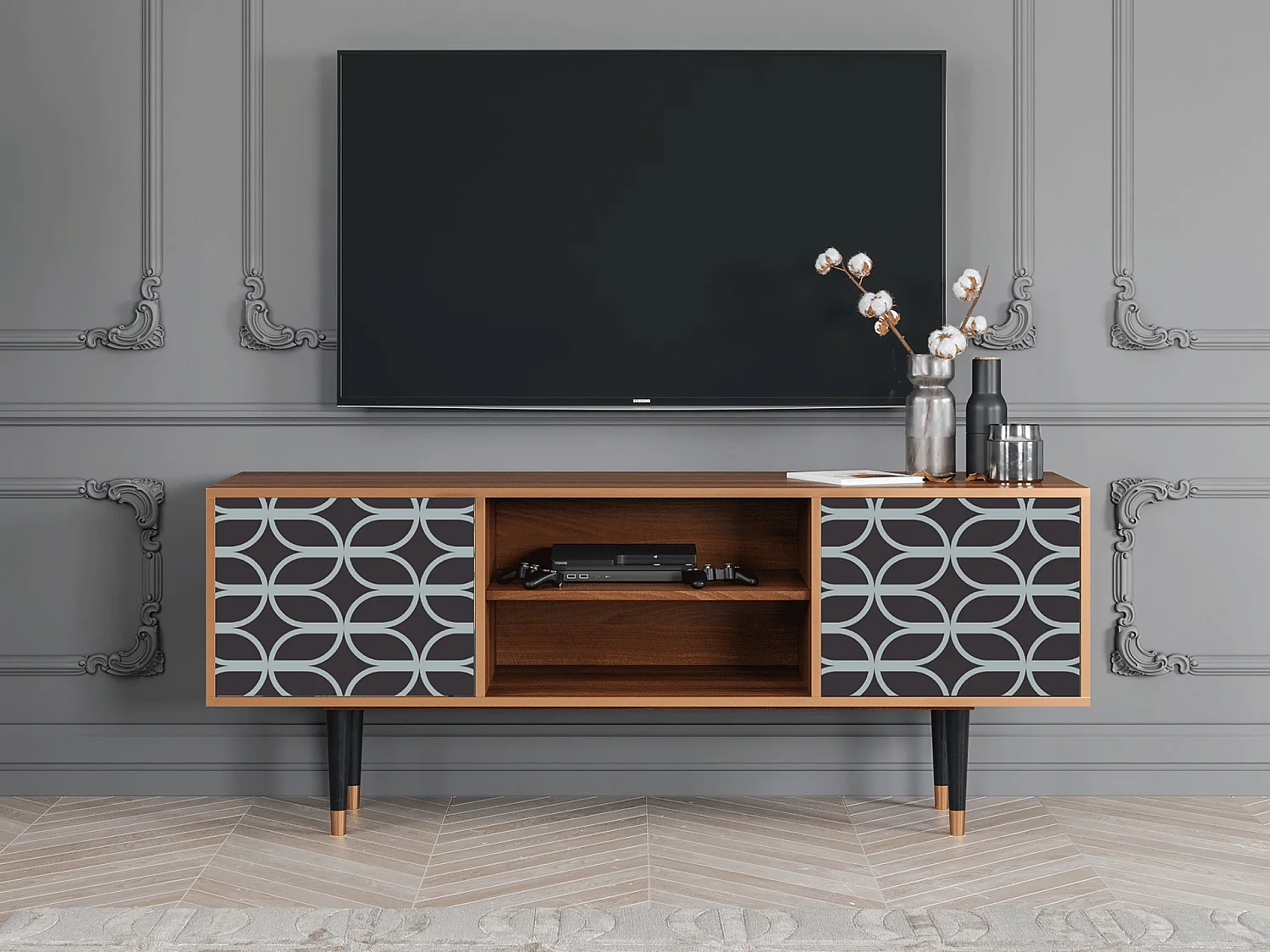 Mobile TV - 170х69х48 cm - T2 - Braided Blue, Noce