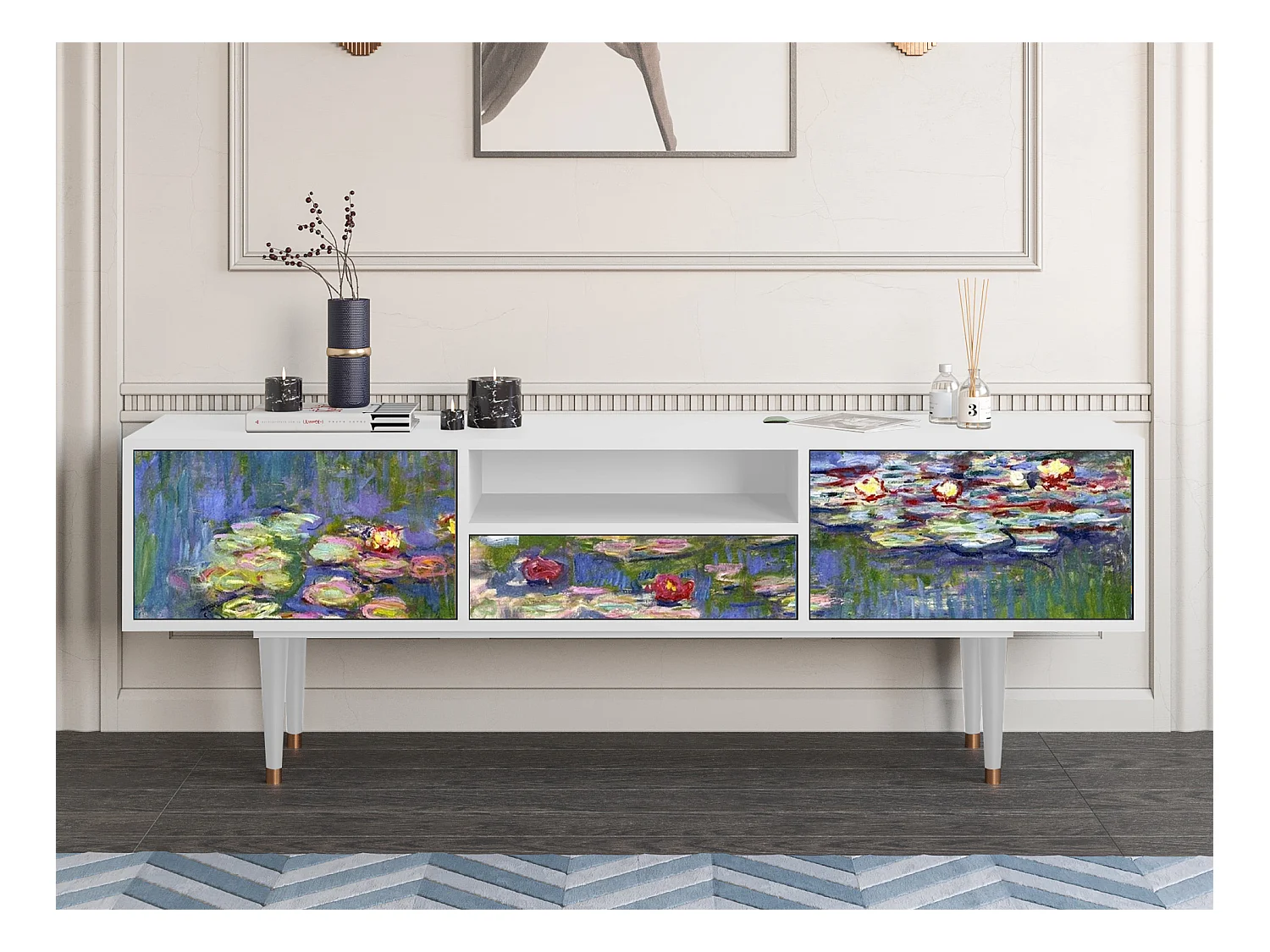 Meuble TV - 170х59х41 cm - T6 - The water lily pond  , Blanc
