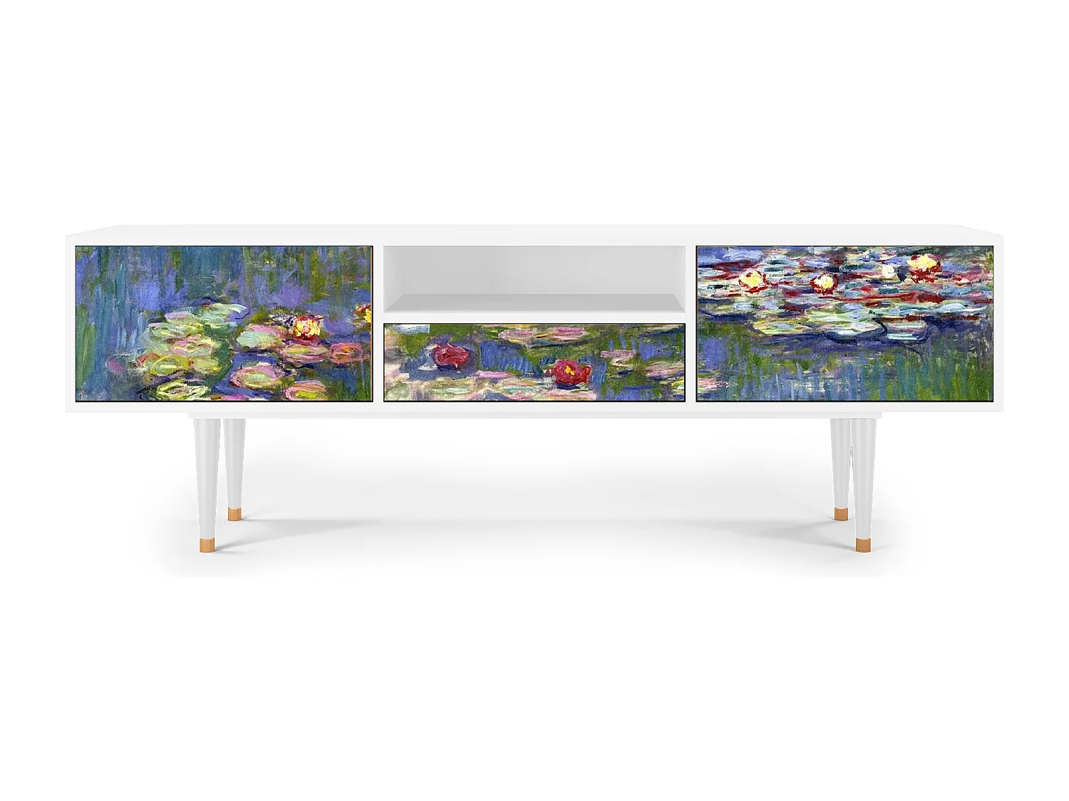 Szafka RTV - 170х59х41 cm - T6 - The water lily pond  , Biały
