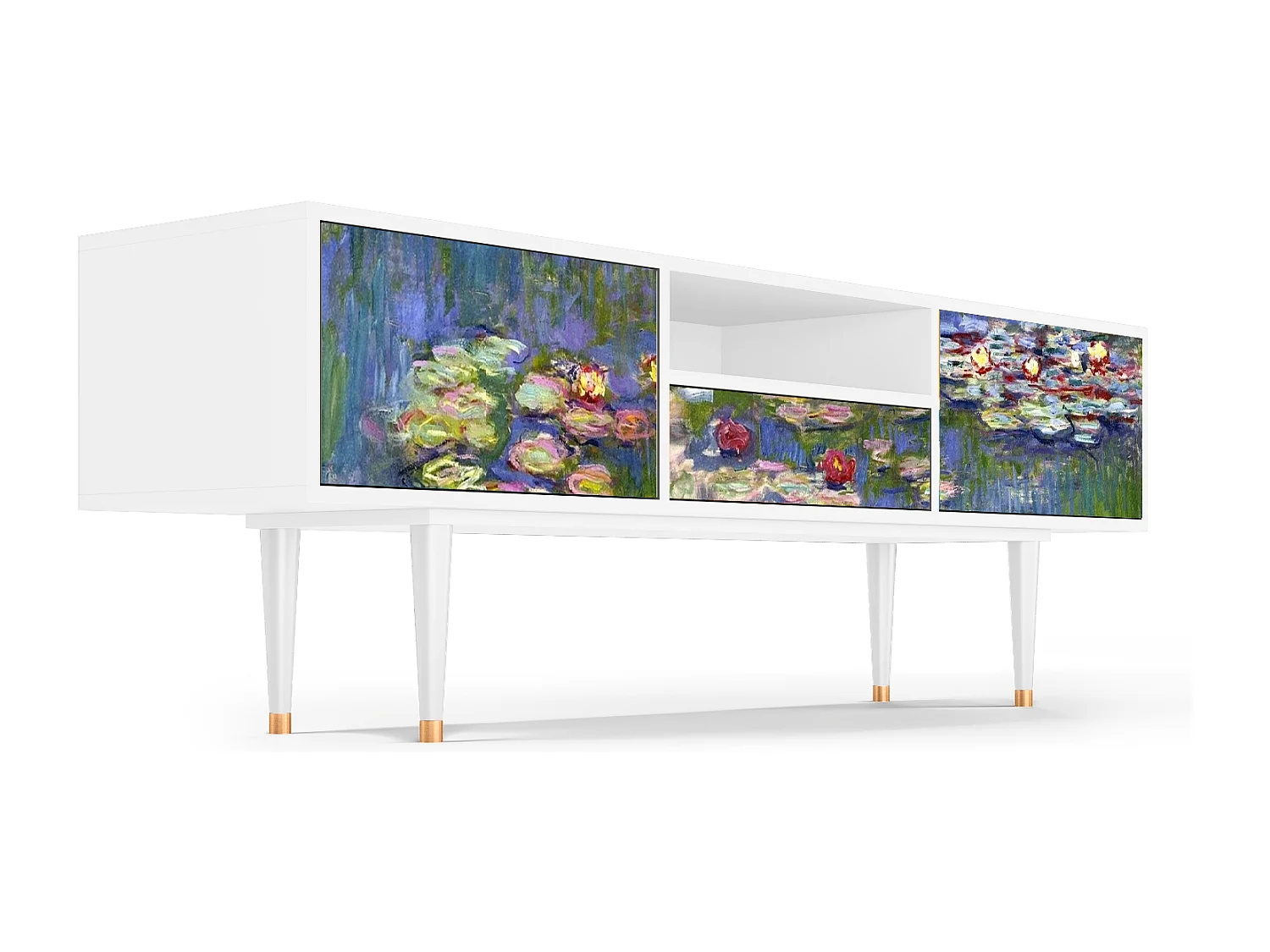 Szafka RTV - 170х59х41 cm - T6 - The water lily pond  , Biały