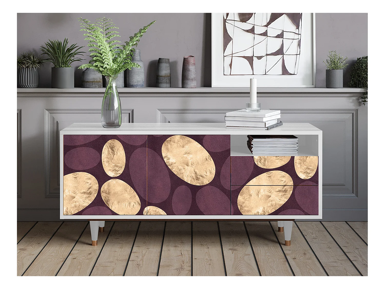 Meuble TV - 125х56х41 cm - T7 - Fine Wine, Blanc