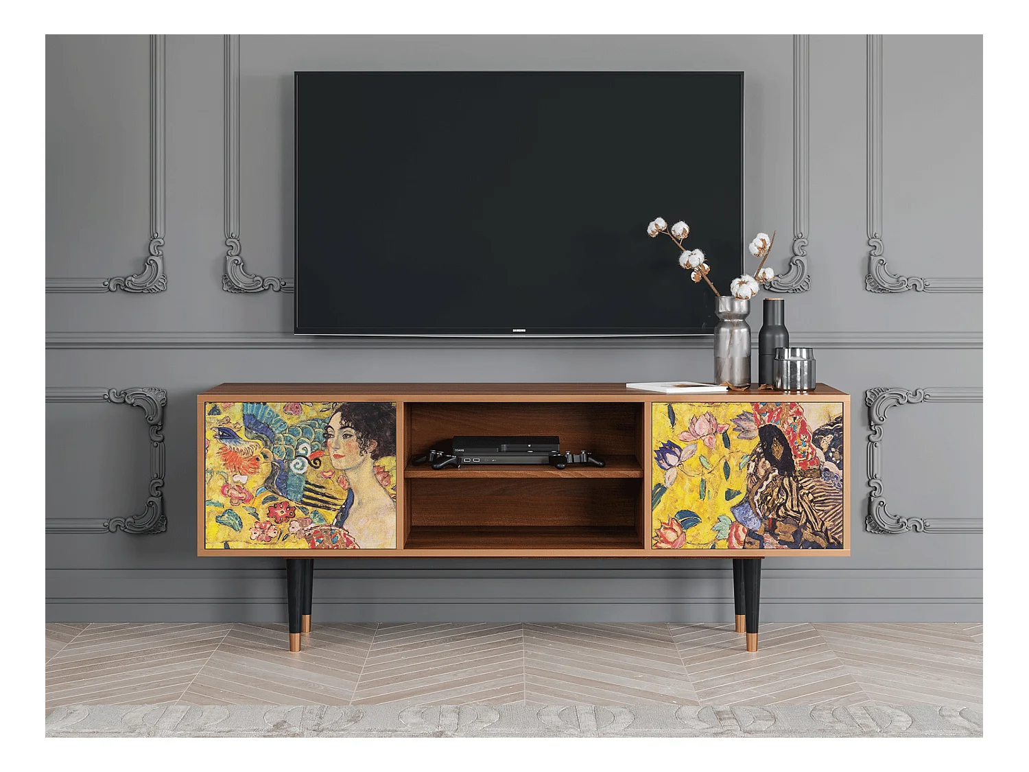 Meuble TV - 170х69х48 cm - T2 - Lady with Fan by Klimt, Noyer