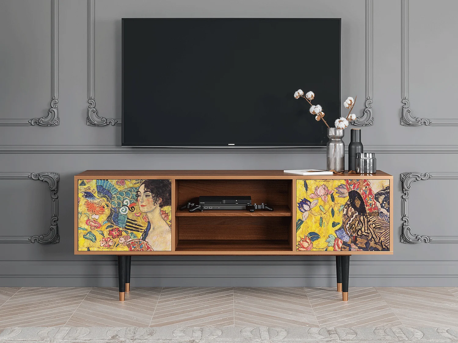 Mobile TV - 170х69х48 cm - T2 - Lady with Fan by Klimt, Noce