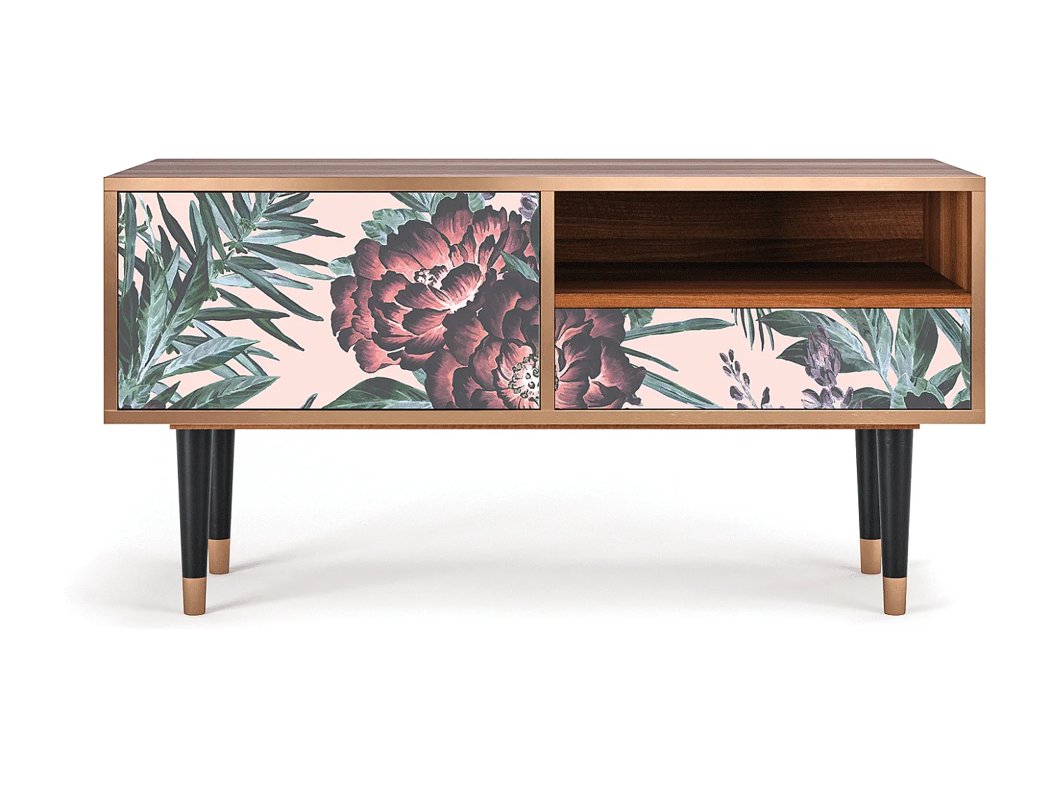 TV-meubel - 115х59х48 cm - T3 - Peach Peonies, Walnoot