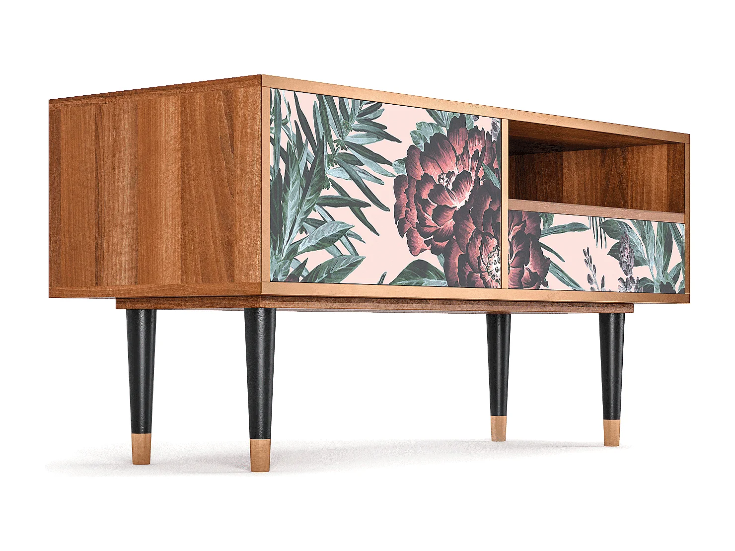 Mueble de TV - 115х59х48 cm - T3 - Peach Peonies, Nogueira