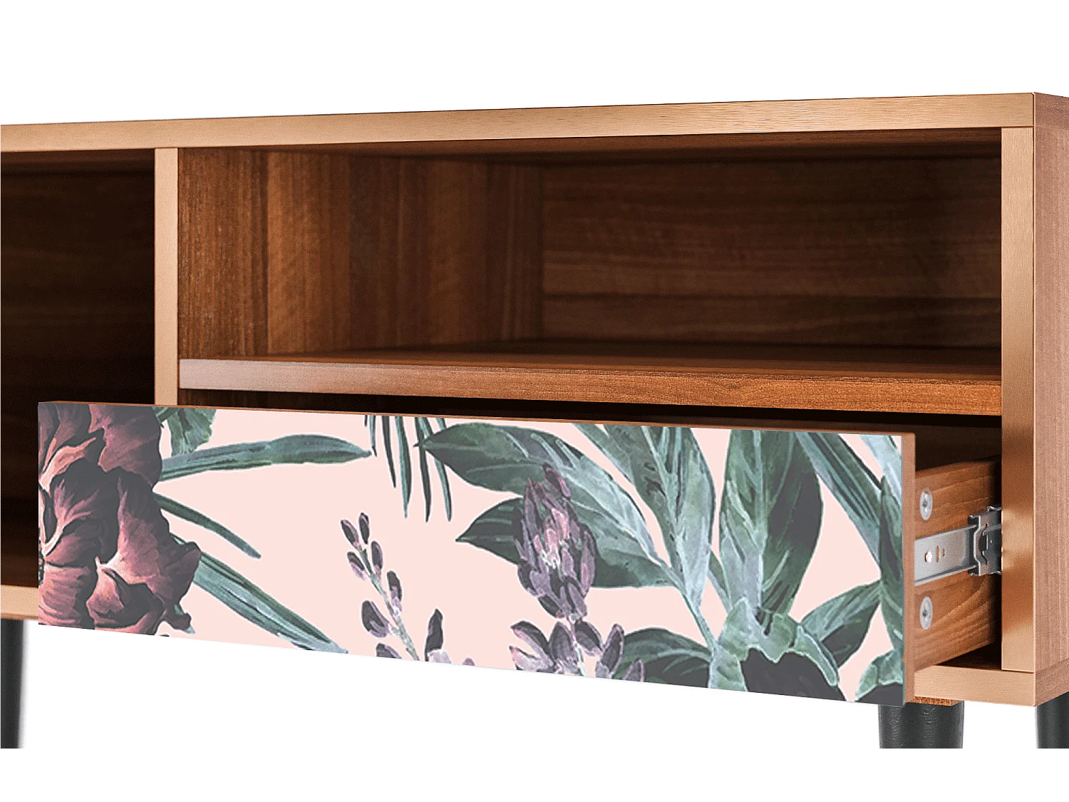 Mueble de TV - 115х59х48 cm - T3 - Peach Peonies, Nogueira