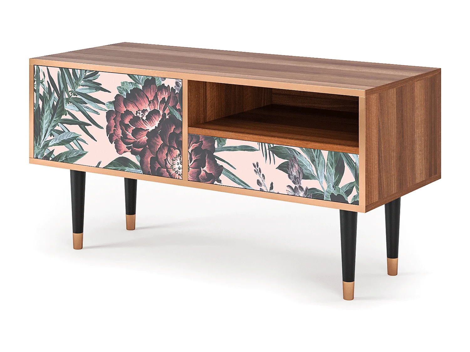 Mueble de TV - 115х59х48 cm - T3 - Peach Peonies, Nogal