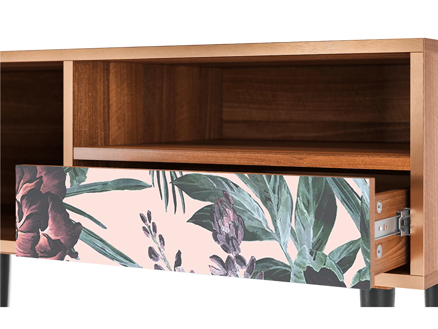 Mueble de TV - 115х59х48 cm - T3 - Peach Peonies, Nogal