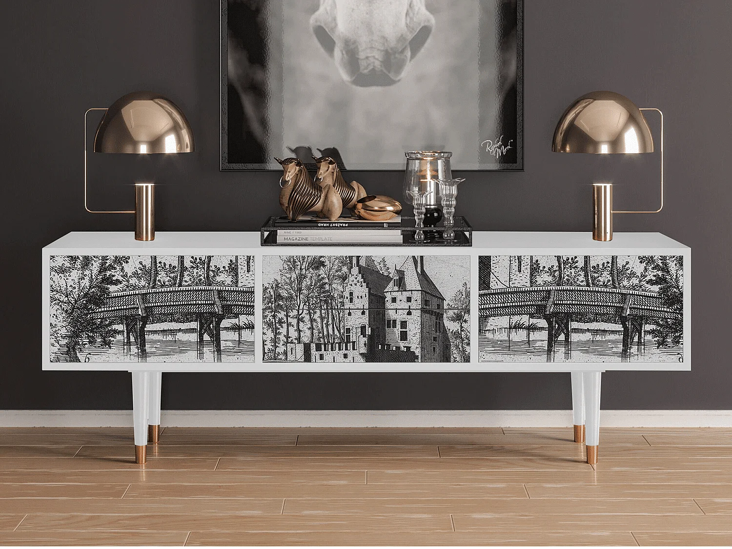 Meuble TV - 170х59х48 cm - T4 - Castle with Bridge, Blanc