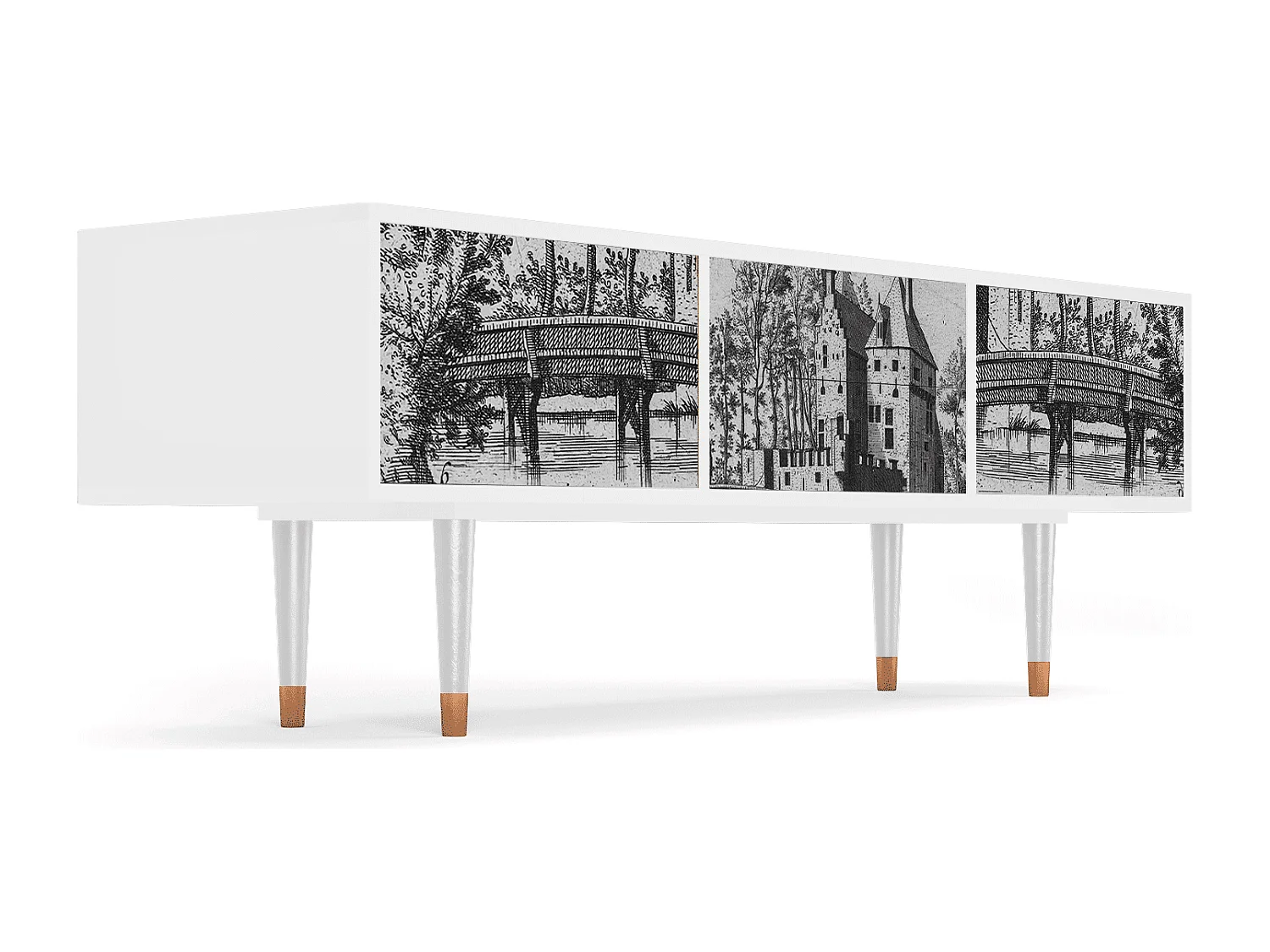 Meuble TV - 170х59х48 cm - T4 - Castle with Bridge, Blanc