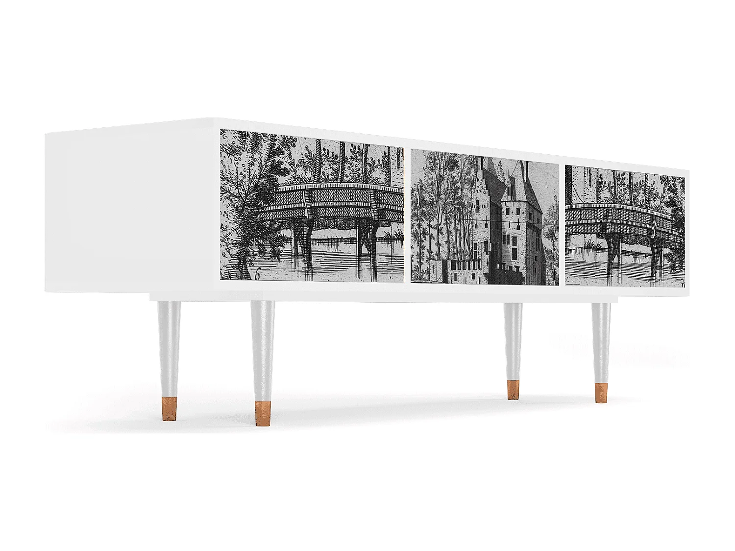 Szafka RTV - 170х59х48 cm - T4 - Castle with Bridge, Biały