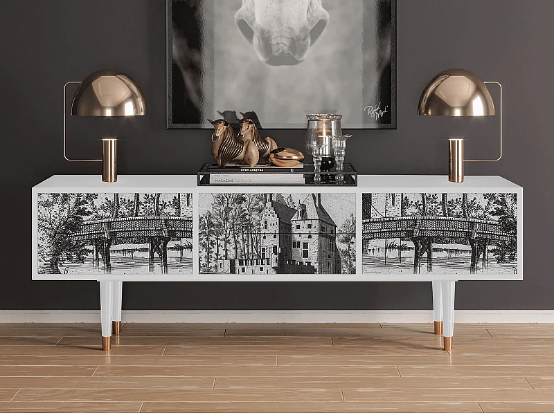 Szafka RTV - 170х59х48 cm - T4 - Castle with Bridge, Biały