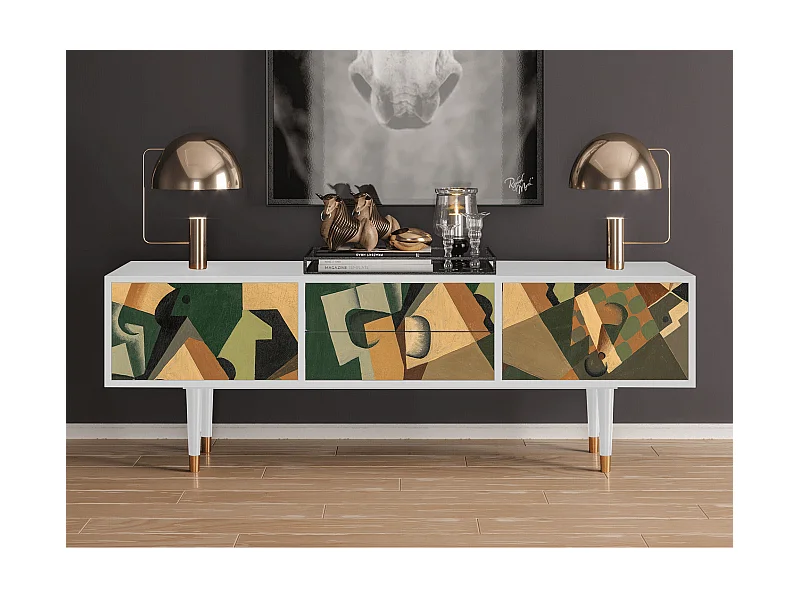 Meuble TV - 170х59х48 cm - T4 - Glass and Checkerboard, Blanc