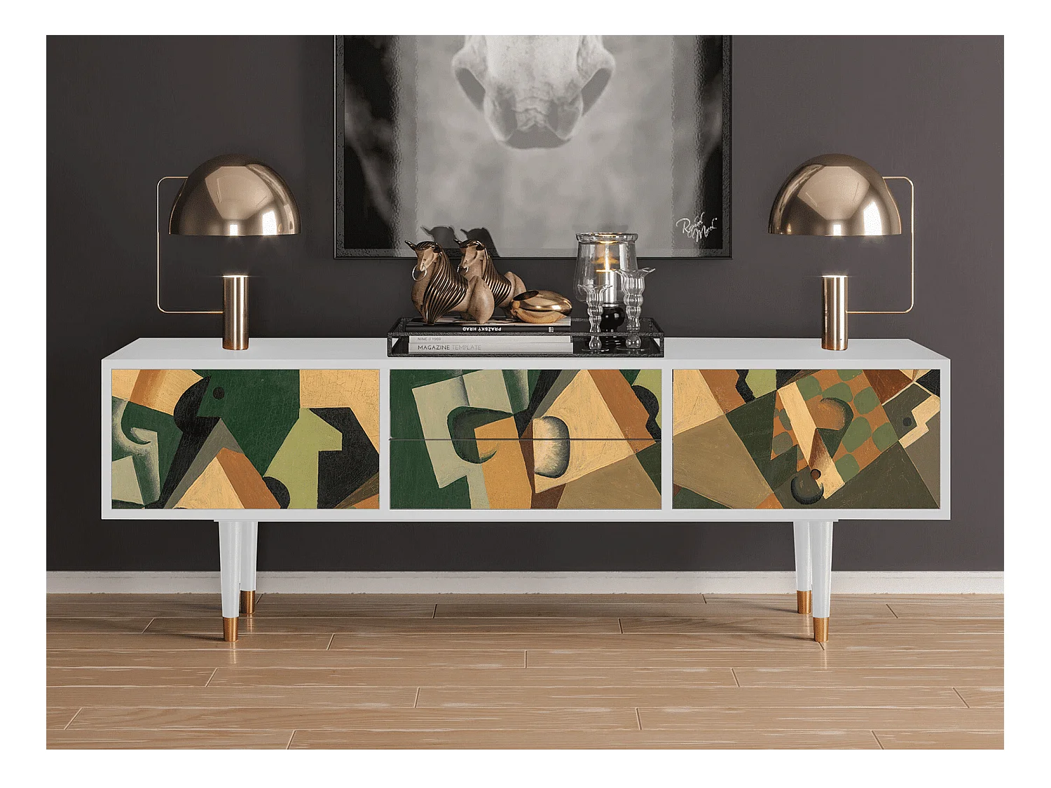 TV-meubel - 170х59х48 cm - T4 - Glass and Checkerboard, Wit