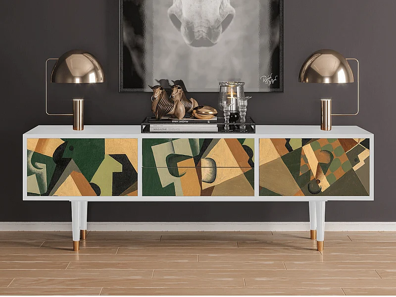 TV-Möbel - 170х59х48 cm - T4 - Glass and Checkerboard, Weiß