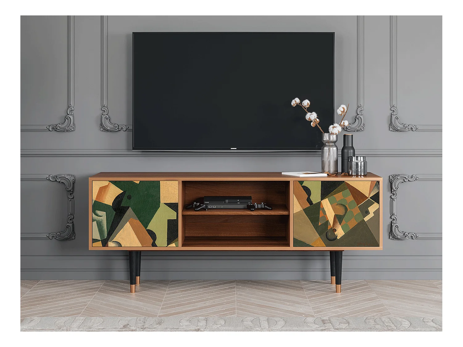 Mueble de TV - 170х69х48 cm - T2 - Glass and Checkerboard, Nogal