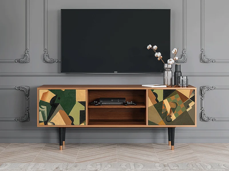 TV-meubel - 170х69х48 cm - T2 - Glass and Checkerboard, Walnoot