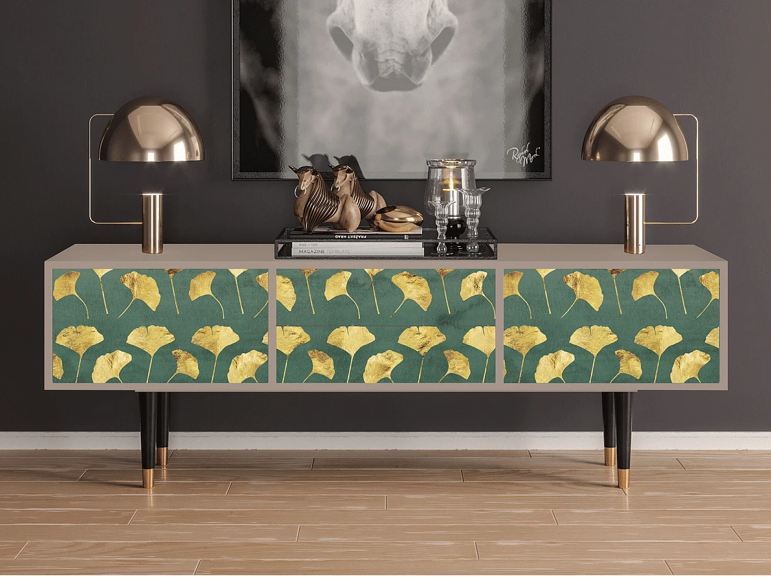 TV-meubel - 170х59х48 cm - T4 - Gingko leaves, Latte