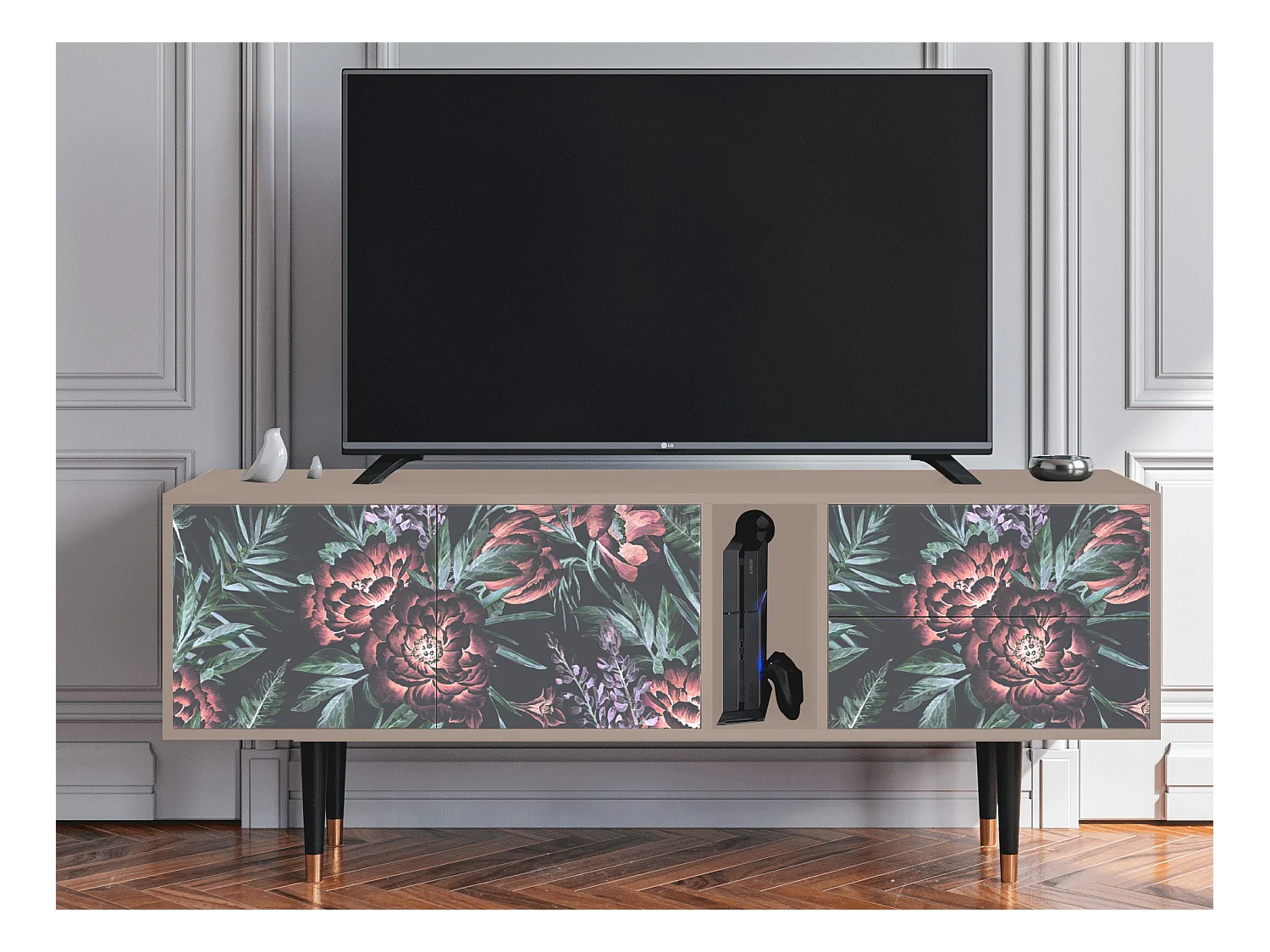 Meuble TV - 170х69х48 cm - T1 - Dark Peonies, Latte