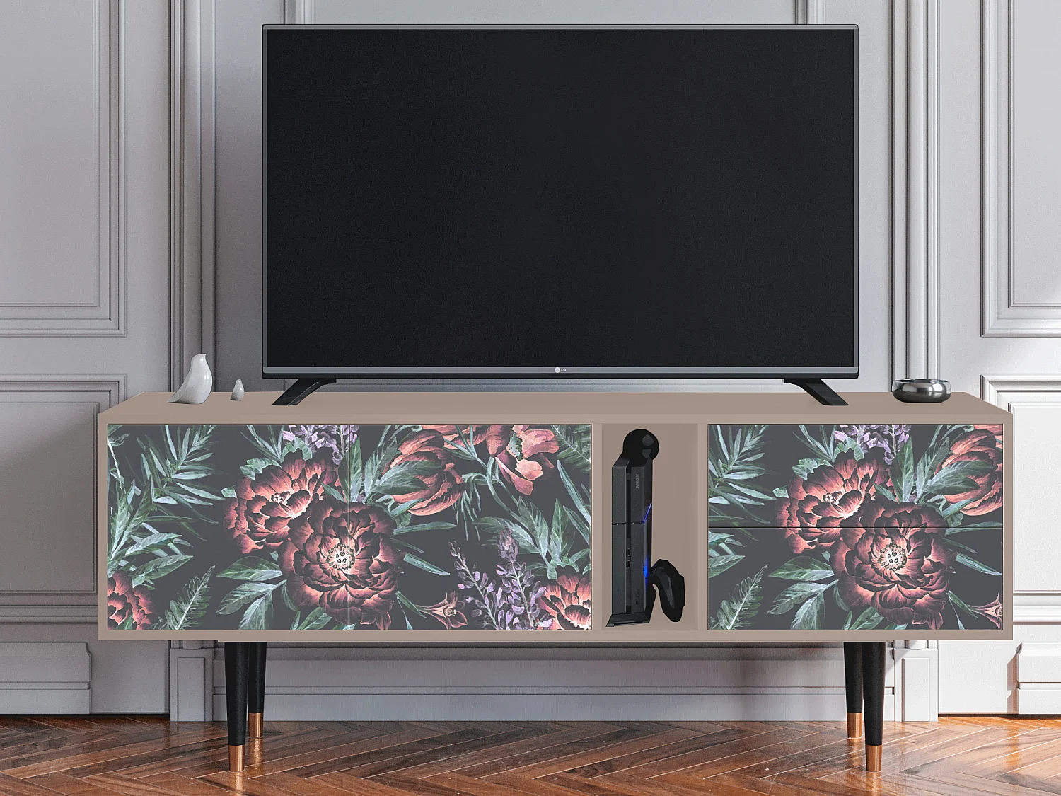Mobile TV - 170х69х48 cm - T1 - Dark Peonies, Latte