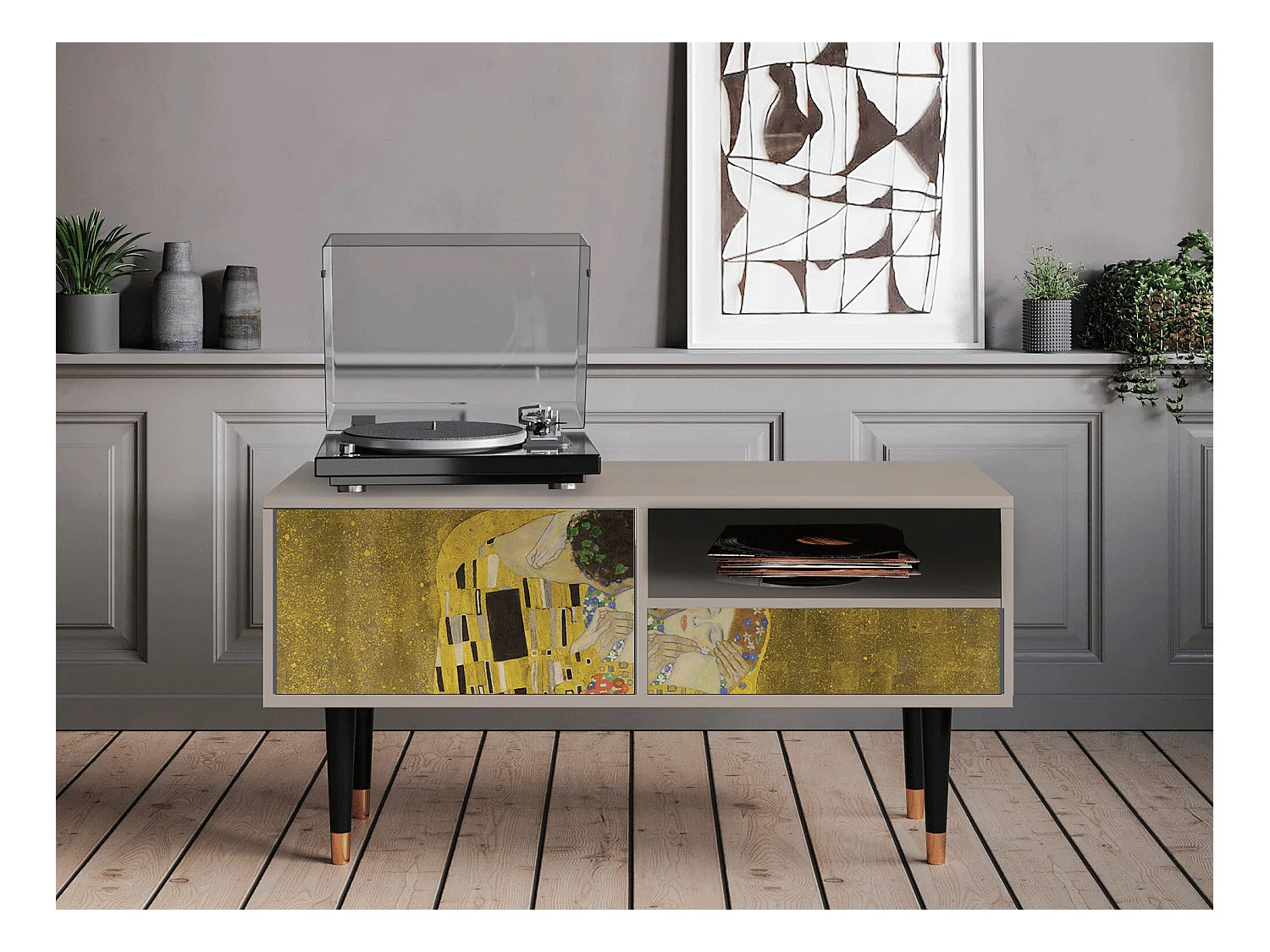 Szafka RTV - 115х59х48 cm - T3 - The Kiss by Klimt , Piaskowy