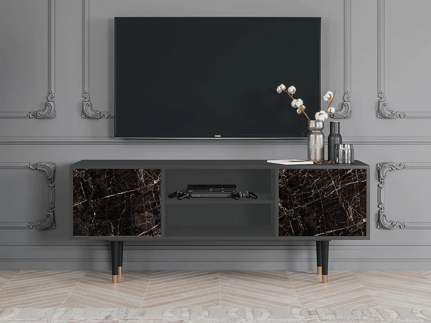 Szafka RTV - 170х69х48 cm - T2 - Night Abyss, Antracyt