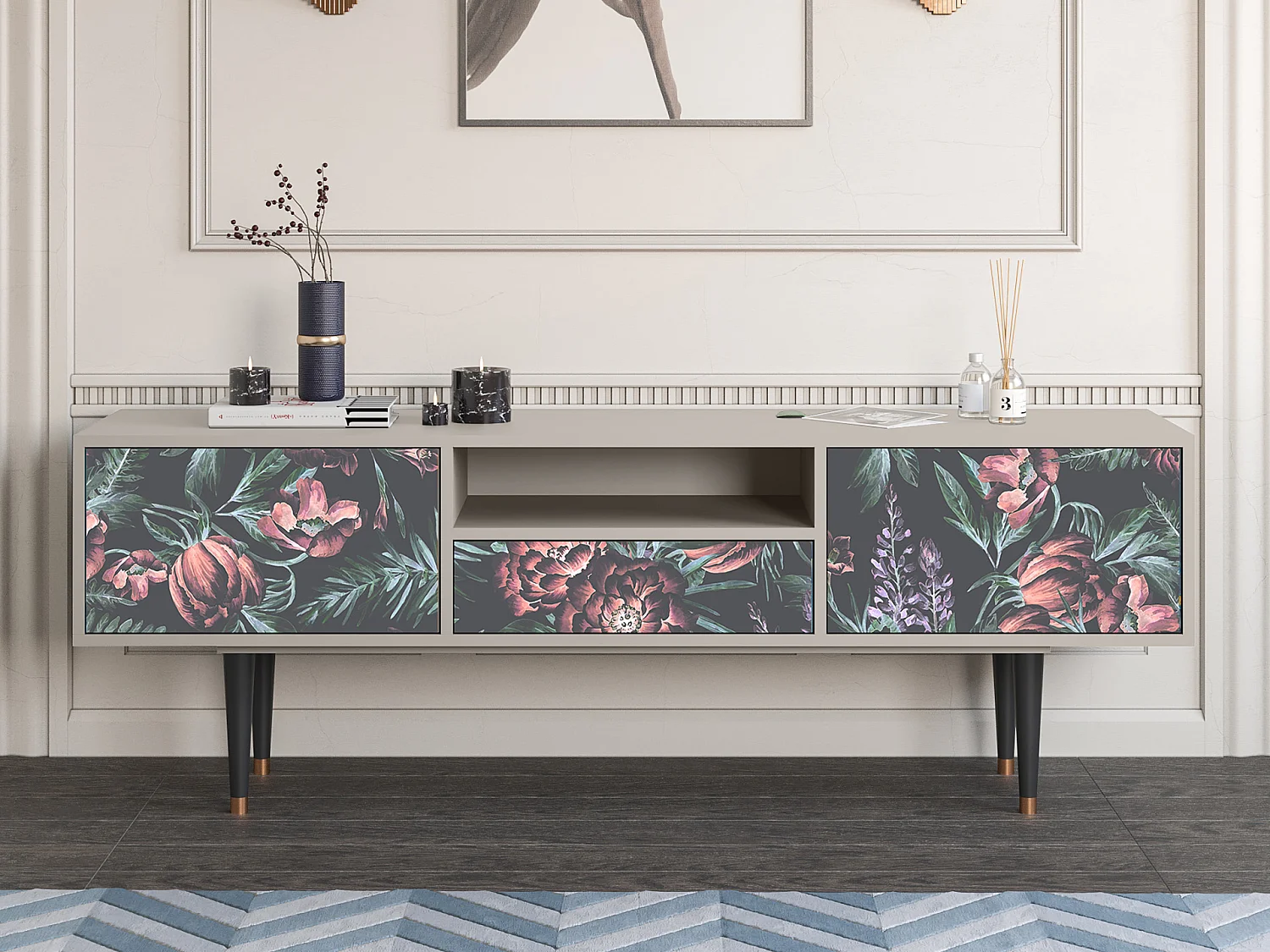 Meuble TV - 170х59х41 cm - T6 - Dark Peonies, Sable