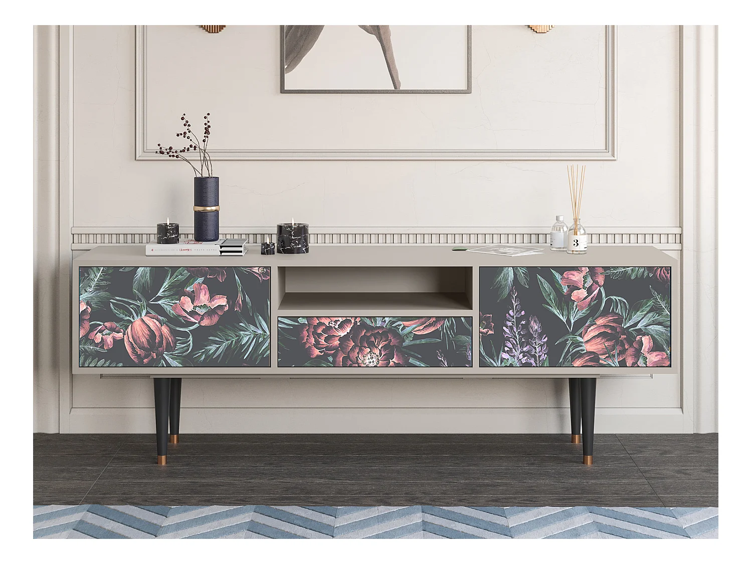 TV-Möbel - 170х59х41 cm - T6 - Dark Peonies, Sand