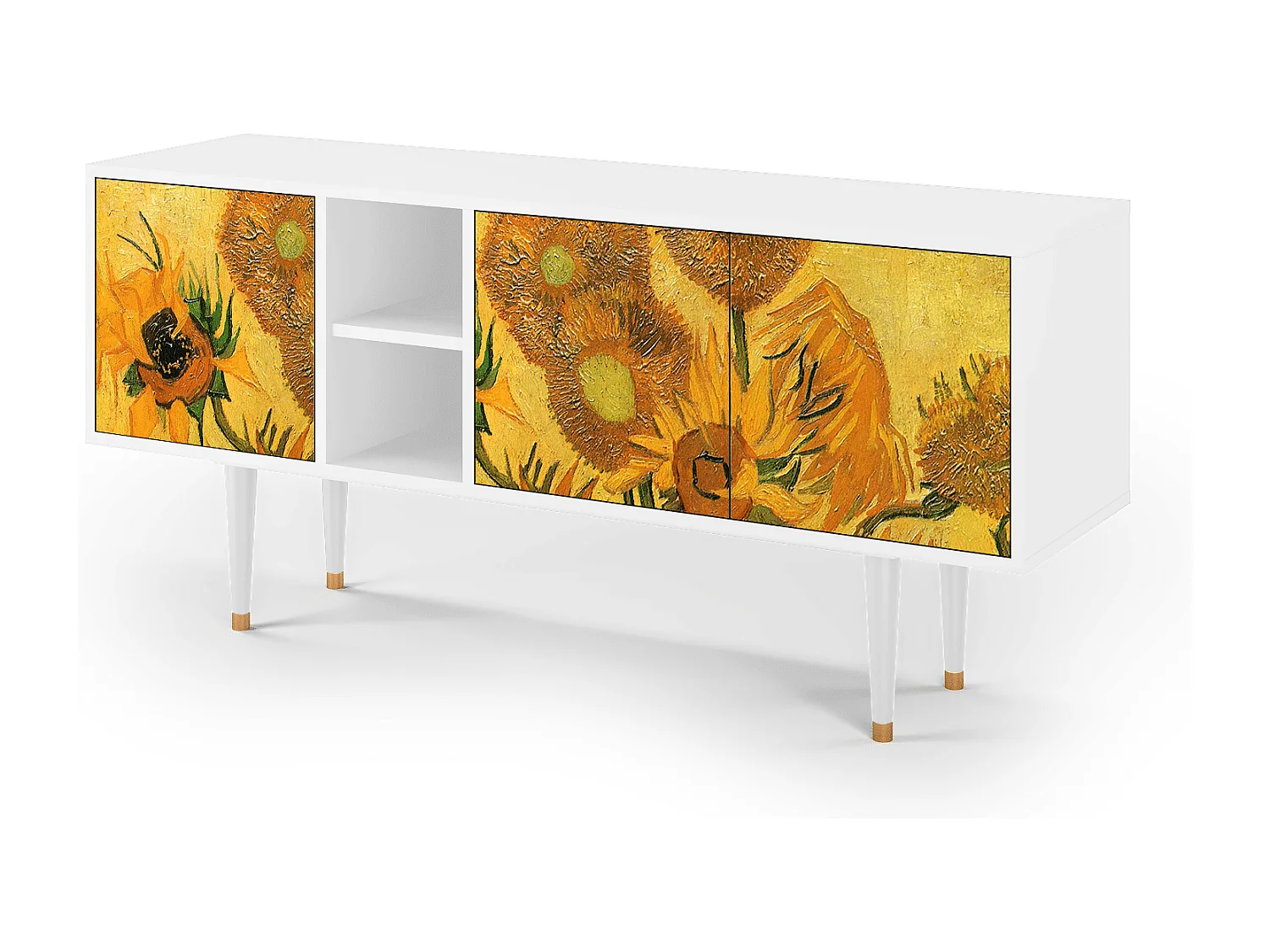 Meuble TV - 150х69х41 cm - T5 - Sunflowers, Blanc