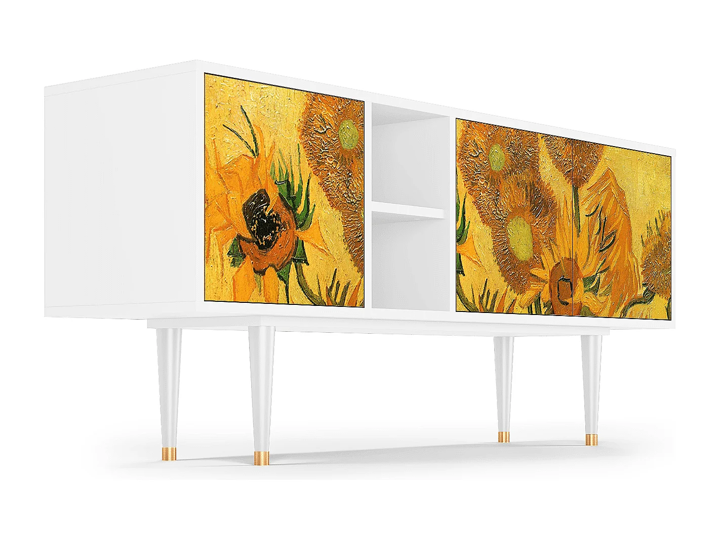 Meuble TV - 150х69х41 cm - T5 - Sunflowers, Blanc